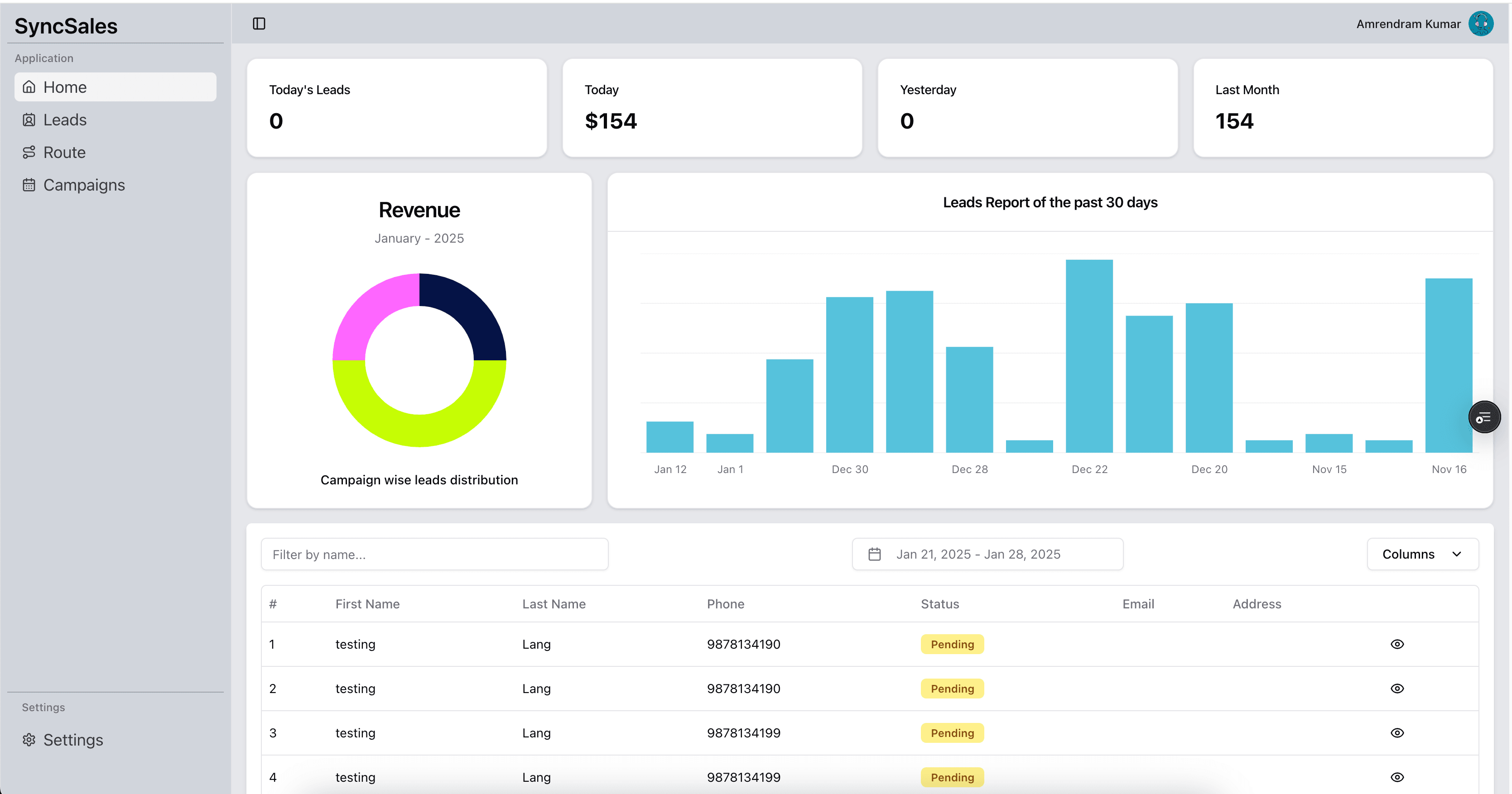 Syncsales: Lead Management Dashboard